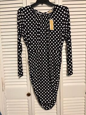 Michael Kors Black & White Polka Dot Long-Sleeve Dress Xl